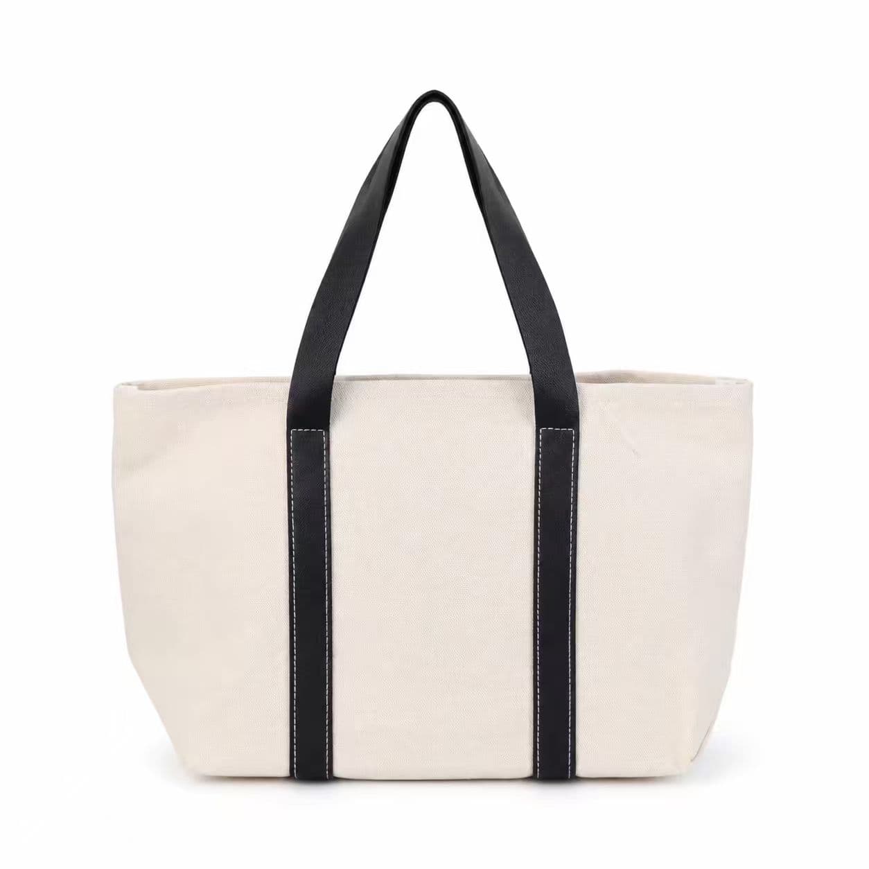 Custom two-tone cotton canvas tote bag with black contrast handles